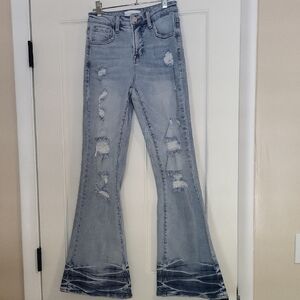 Chic Light Blue Distressed Flare Jeans